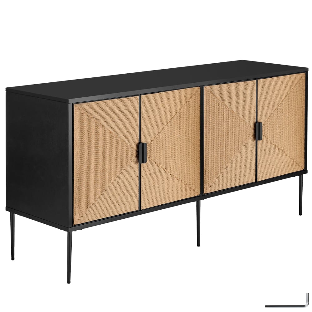 Buffet avec portes effet jute avec 2 compartiments de rangement