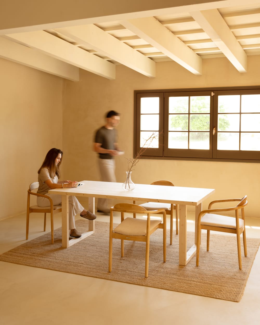 Table de salle à manger en bois massif bois beige 160x87,5cm