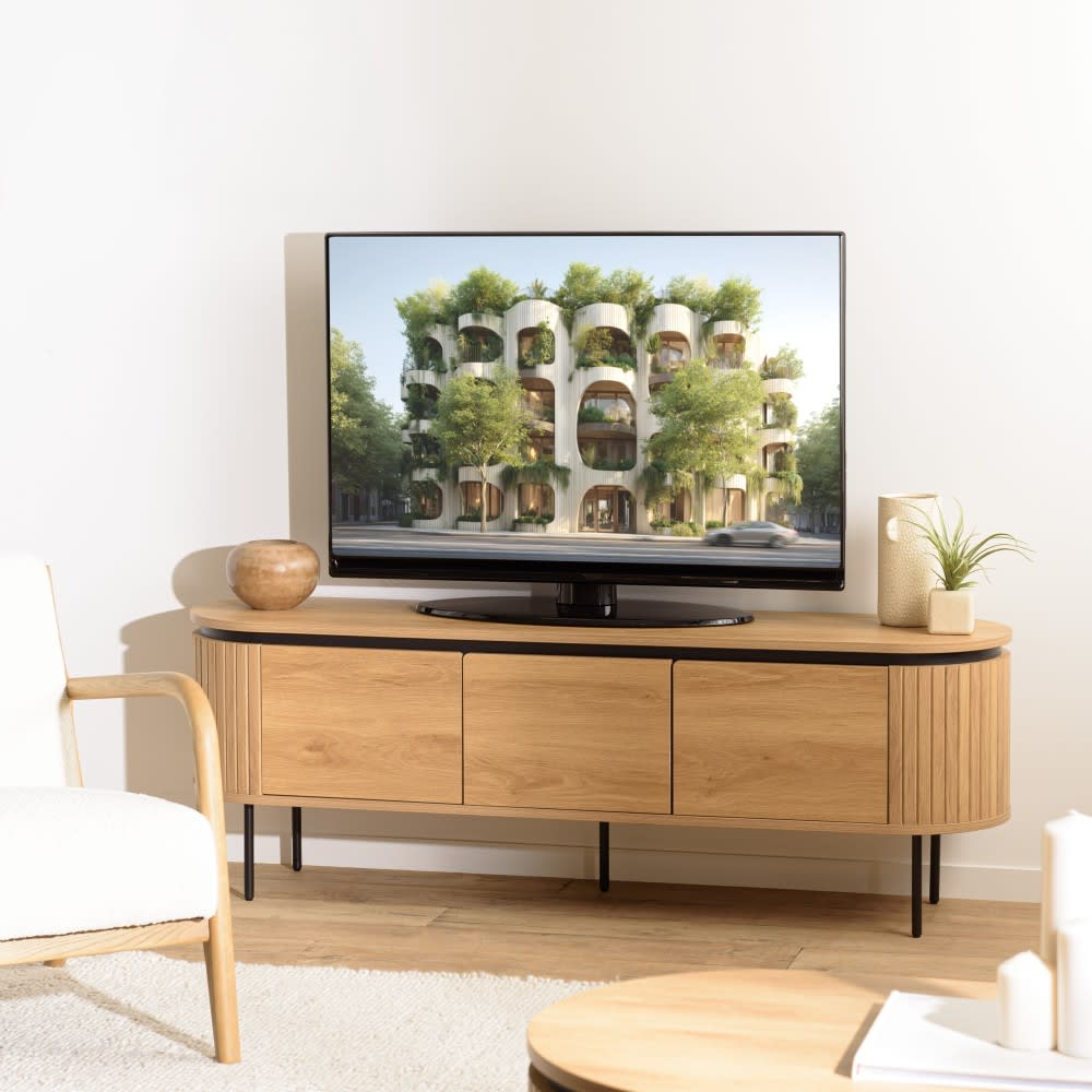 Meuble TV arrondi couleur naturelle 3 portes