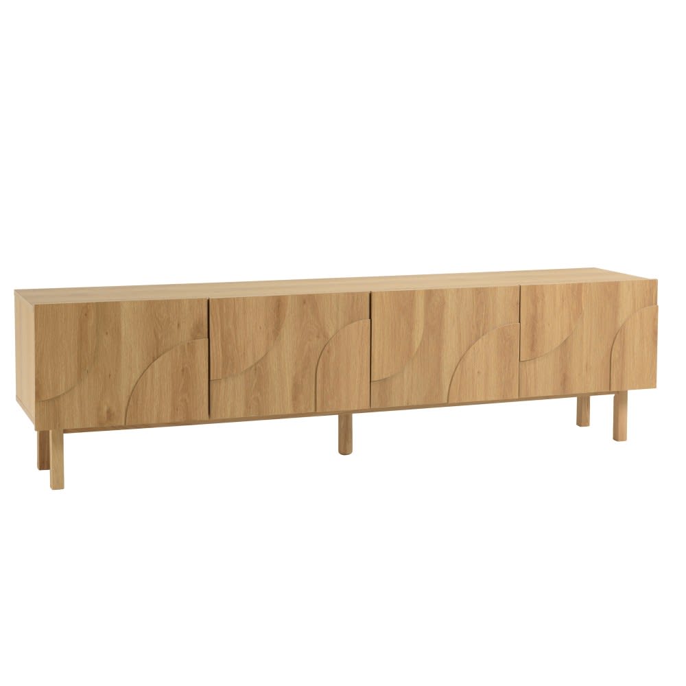Meuble TV couleur naturelle 4 portes décor motif arrondi