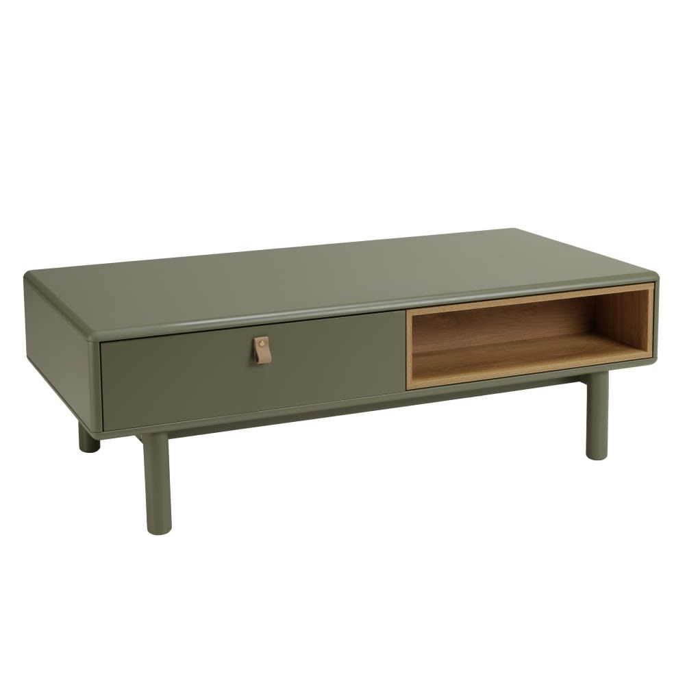 MACABANE Grüner Couchtisch mit 2 Schubladen style classic chic Grün Spanplatte