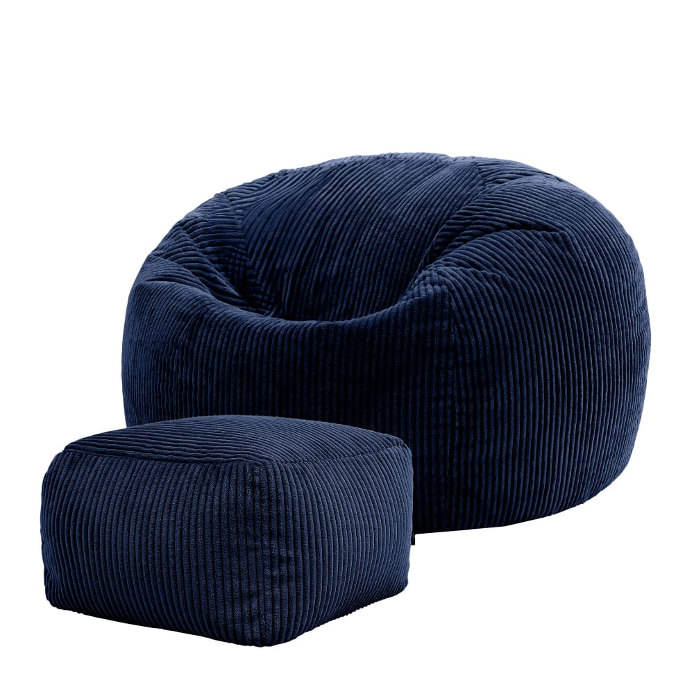 Icon Klassischer Sitzsack BeanBag mit Hocker aus Cord, Marineblau style classic chic - Samt