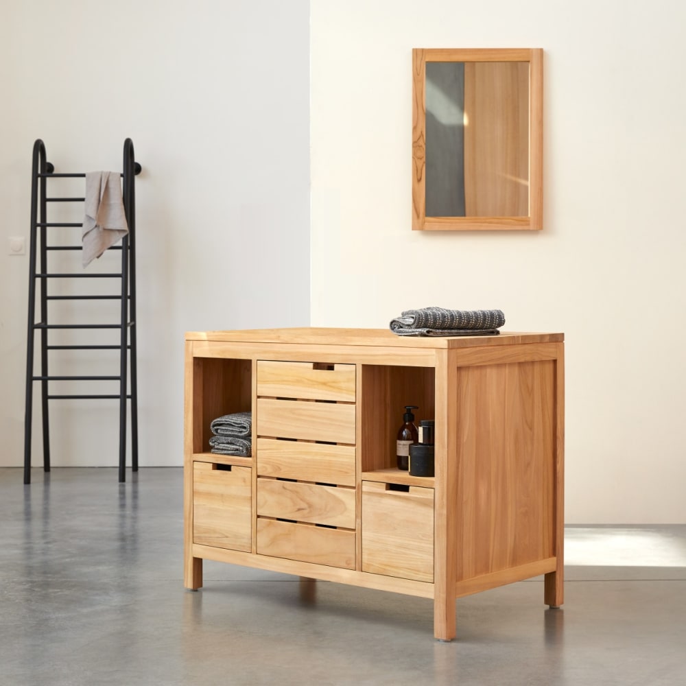 Tikamoon Aufbewahrungsmöbel aus massivem Teakholz, 100 cm style classic chic Beige