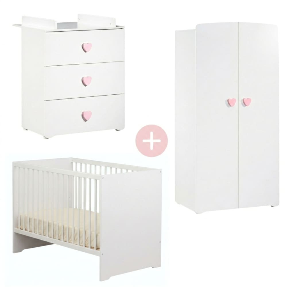 Chambre complète bébé avec lit 120x60cm, commode