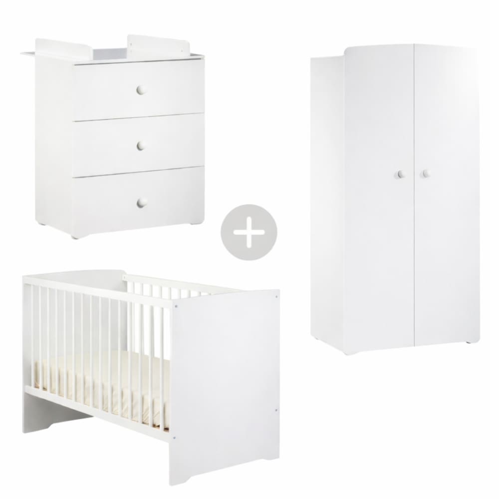 Chambre complète bébé avec lit 120x60cm, commode