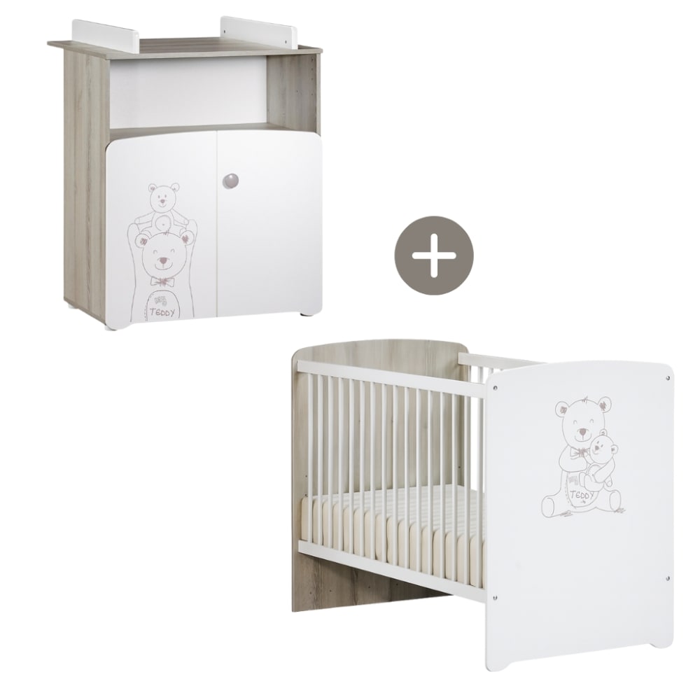 Chambre duo lit et Commode à langer en bois blanc