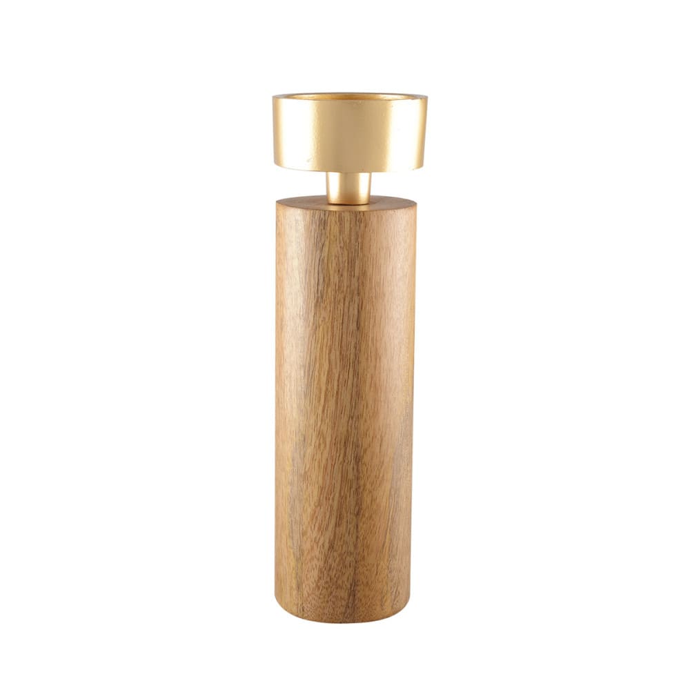 portavela madera  metal dorado 27cm