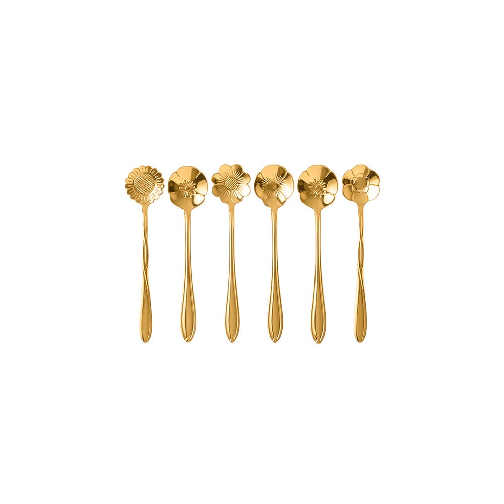 cucharas de postre flor doradas - set de 6