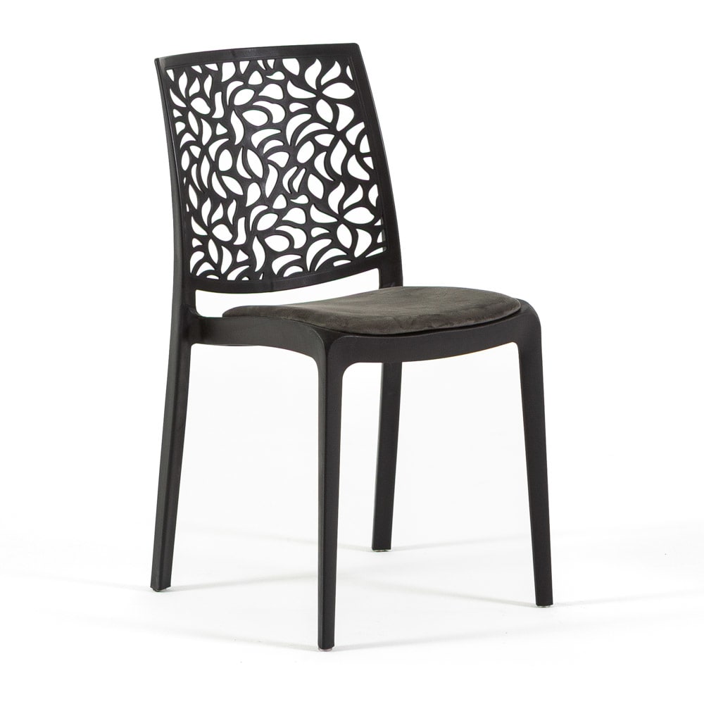 Lot de 6 chaises en polypropylène noires avec coussin gris foncé