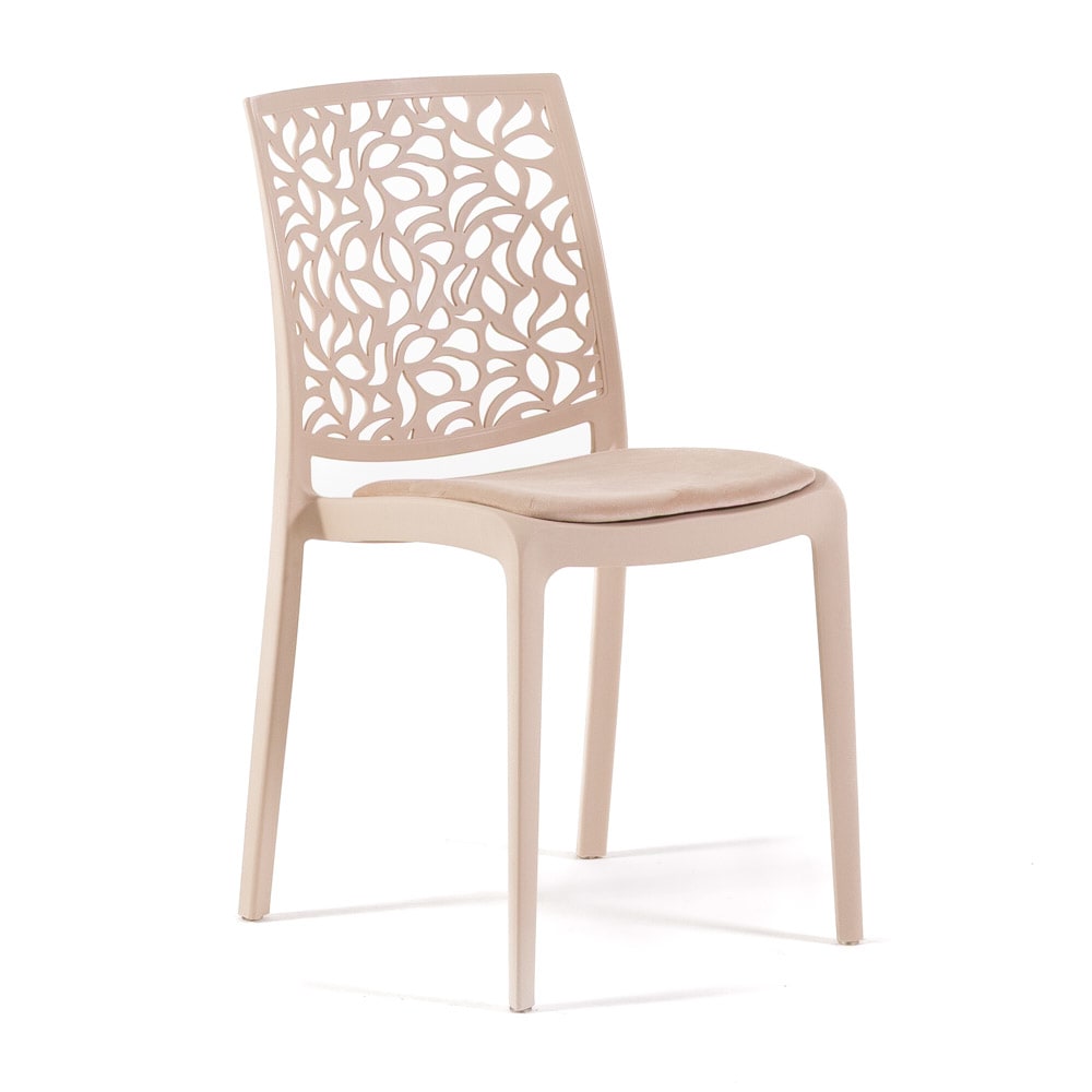 Lot de 4 chaises en polypropylène crème avec coussin crème