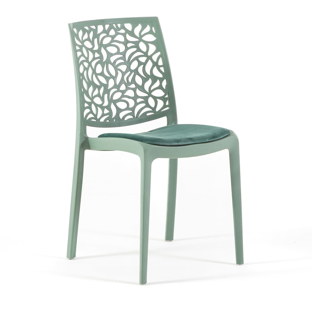 Lot de 4 chaises en polypropylène sauge avec coussin vert