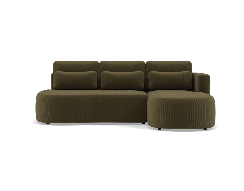 Canapé d'angle convertible 4 places en velours côtelé vert