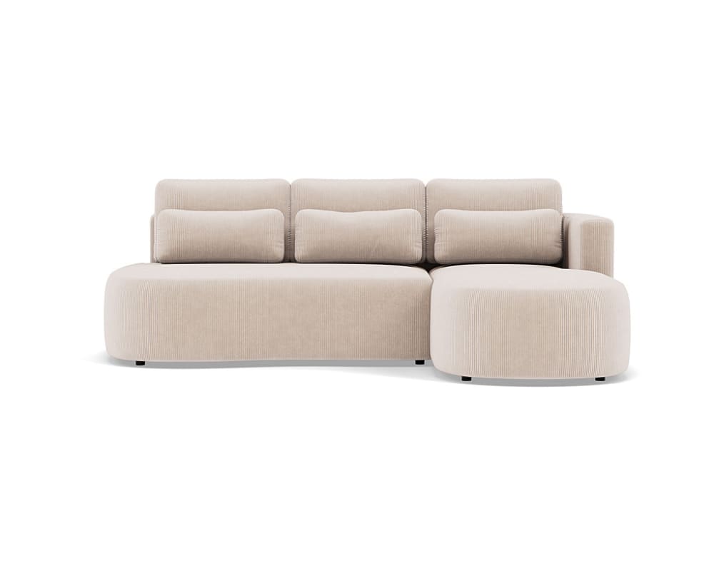 Canapé d'angle convertible 4 places en velours côtelé beige