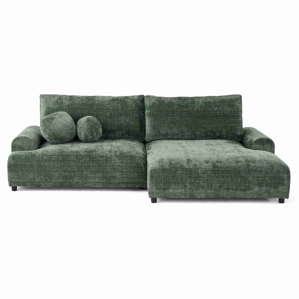 Canapé d'angle droit convertible 4 places en velours texturé vert