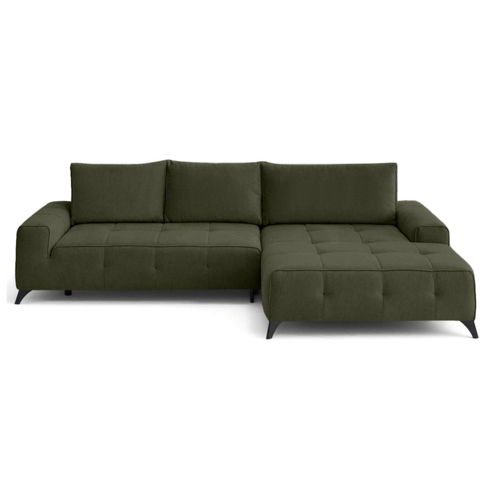 Canapé d'angle droit convertible 4 places en tissu vert