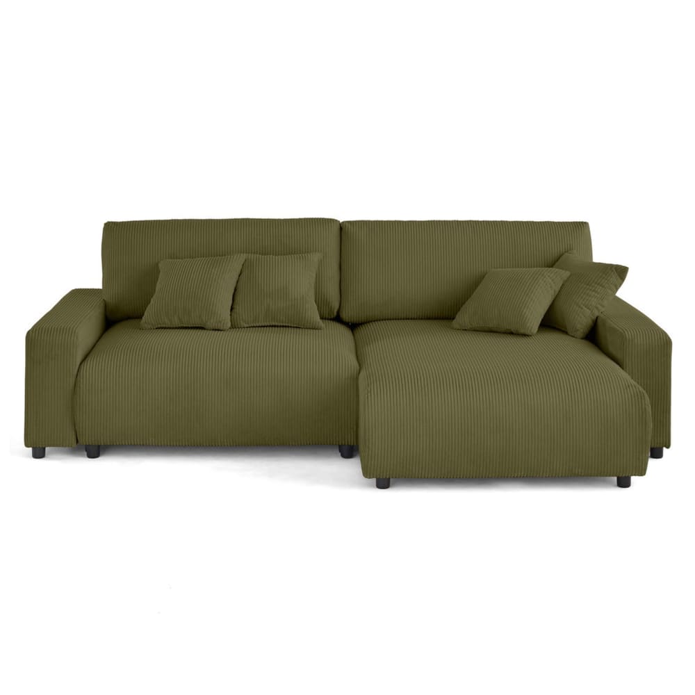 Canapé d'angle réversible convertible 4 places en velours côtelé vert