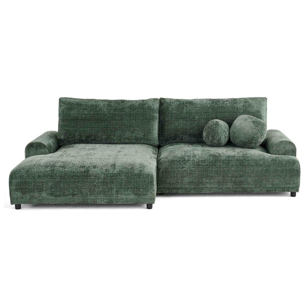 Canapé d'angle gauche convertible 4 places en velours texturé vert