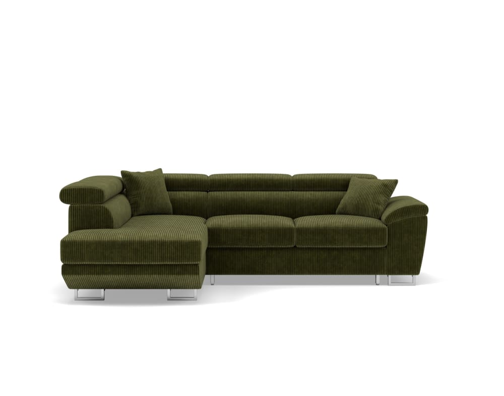 Canapé d'angle gauche convertible 5 places en velours côtelé vert