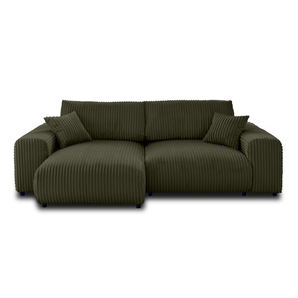 Canapé d'angle réversible 4 places en velours grosses côtes vert