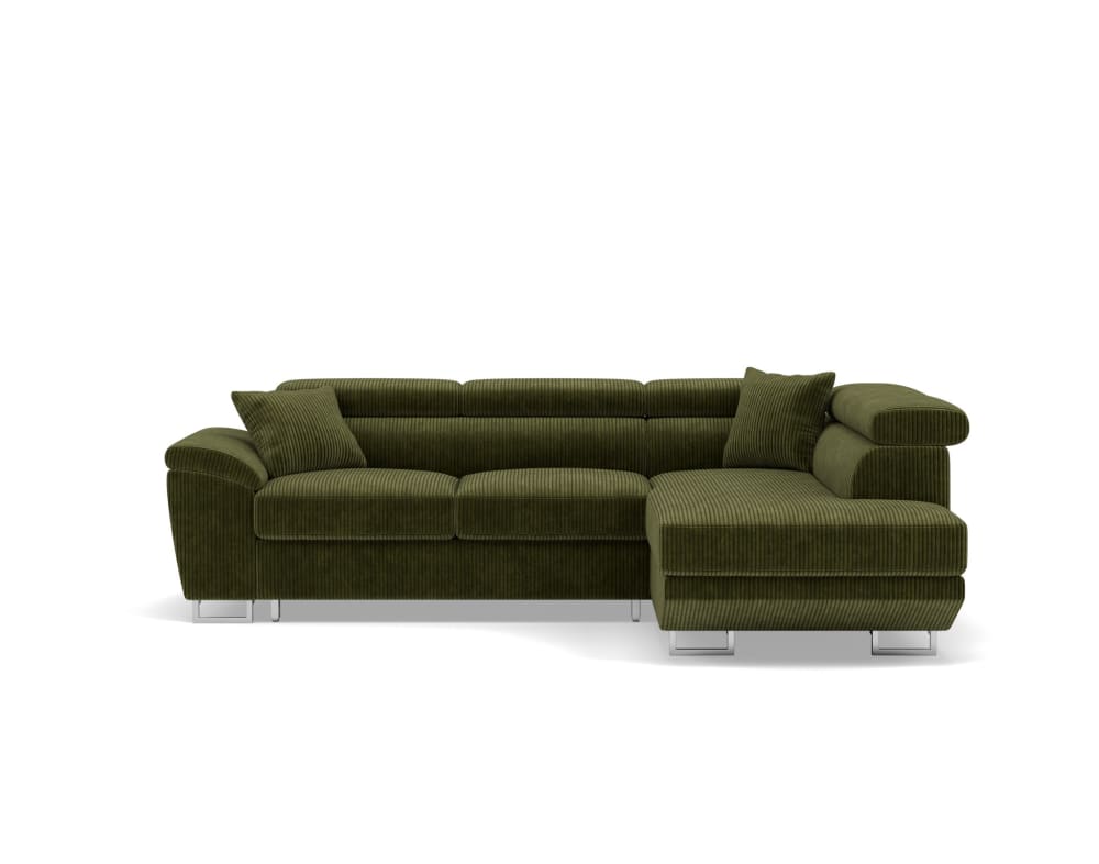 Canapé d'angle convertible 5 places en velours côtelé vert