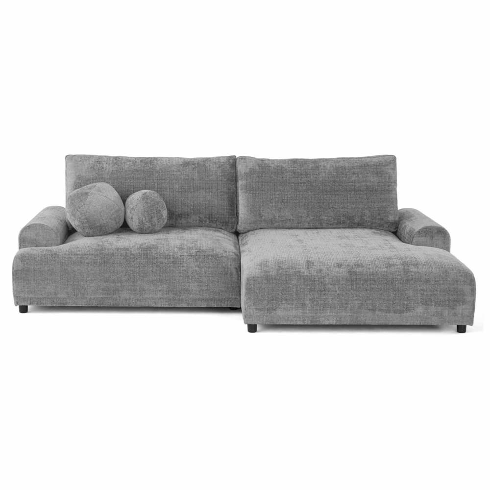 Canapé d'angle droit convertible 4 places en velours texturé gris