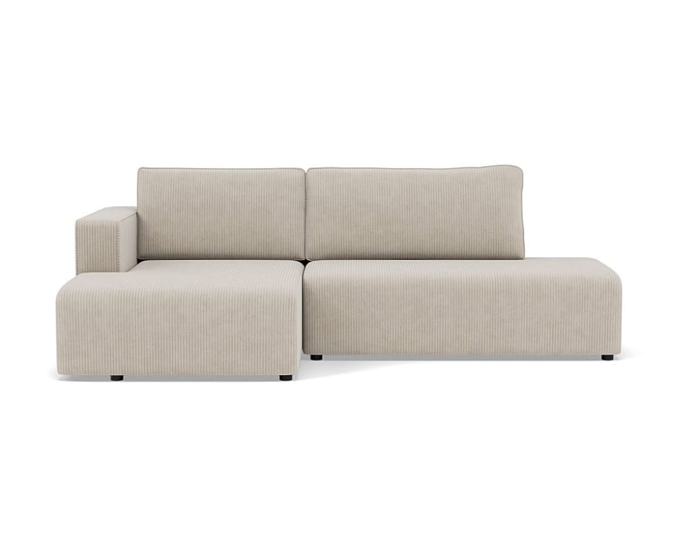 Canapé d'angle gauche convertible 4 places en velours côtelé beige