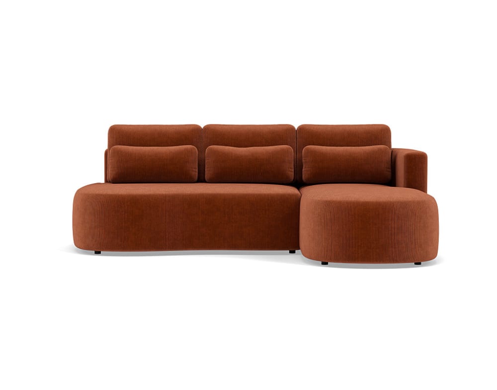 Canapé d'angle convertible 4 places en velours côtelé terracotta