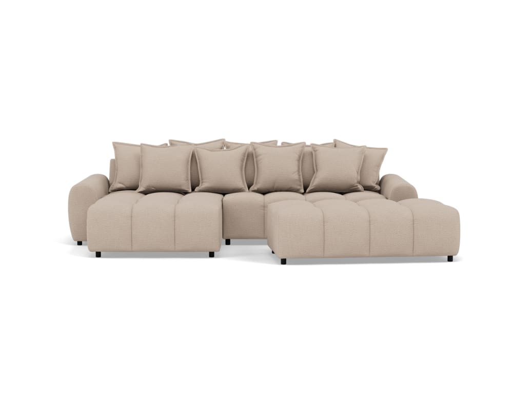 Canapé d'angle 4 places en tissu texturé beige
