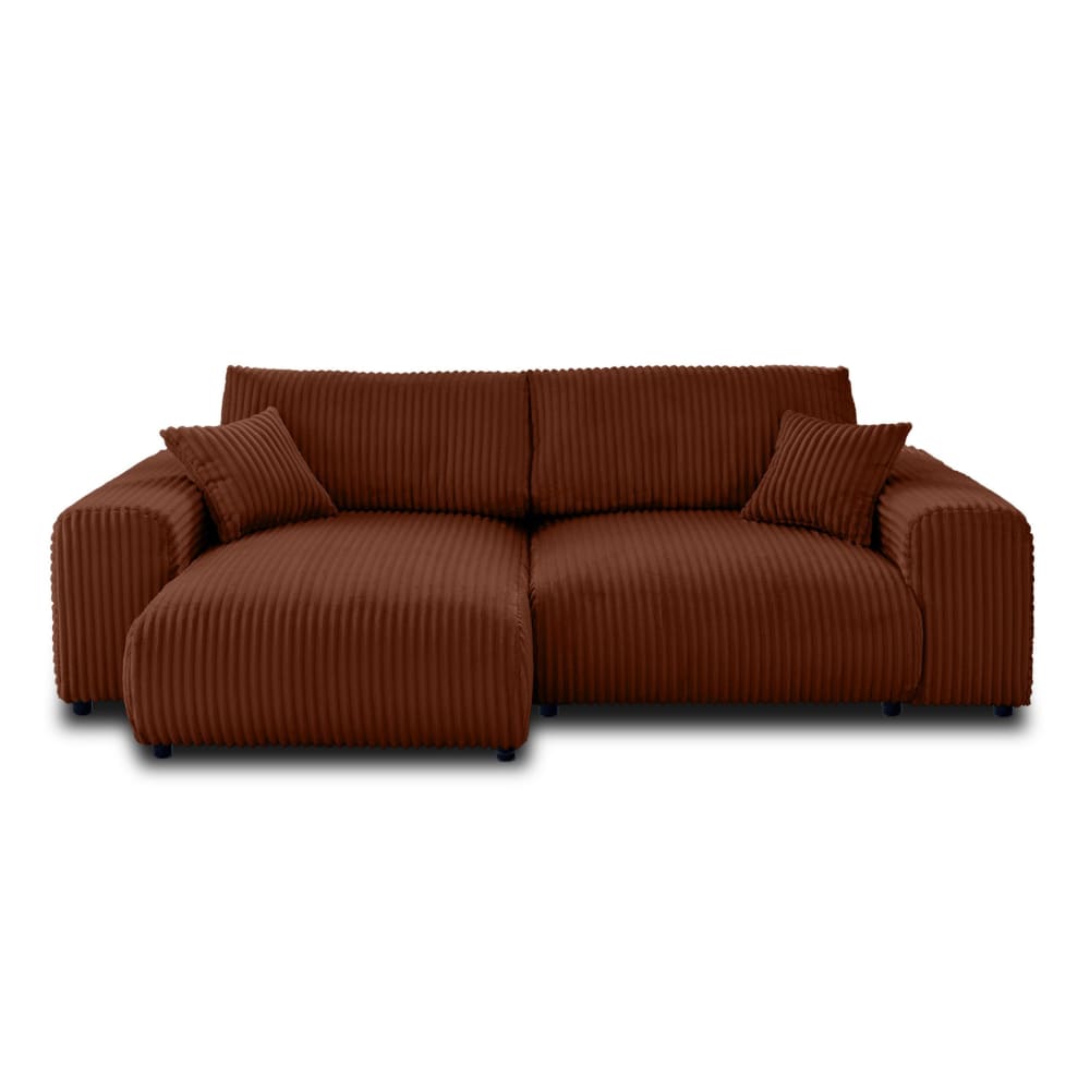 Canapé d'angle réversible 4 places en velours grosses côtes terracotta