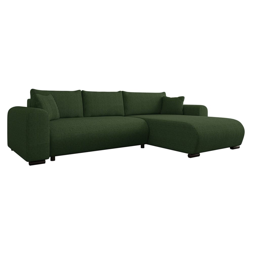Canapé d'angle réversible convertible 4 places en velours côtelé vert