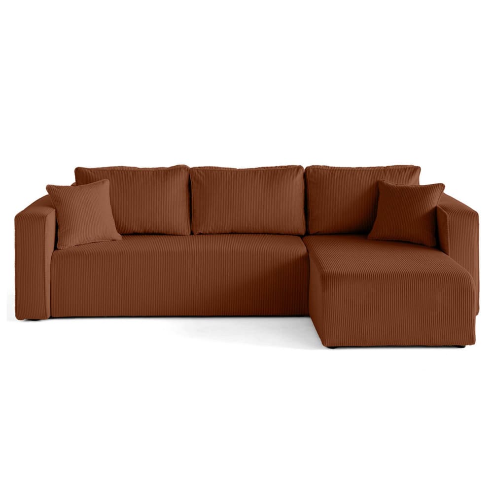 Canapé d'angle réversible 4 places en velours côtelé terracotta