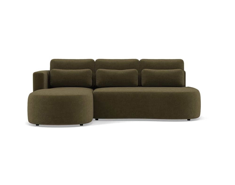 Canapé d'angle convertible 4 places en velours côtelé vert