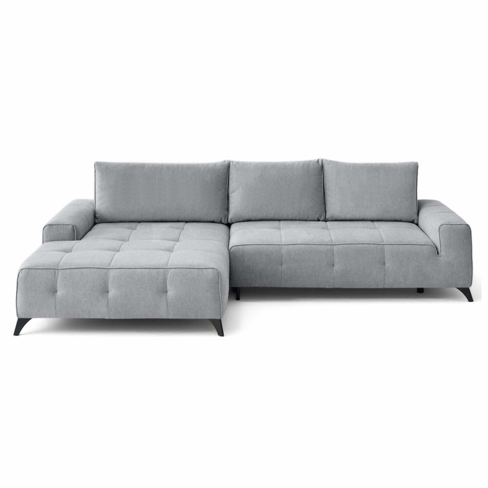 Canapé d'angle gauche convertible 4 places en tissu texturé gris