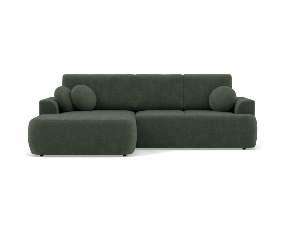 Canapé d'angle gauche convertible 4 places en tissu bouclette vert