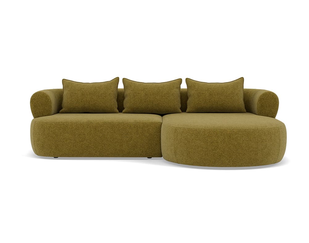 Canapé d'angle droit 4 places en velours texturé vert