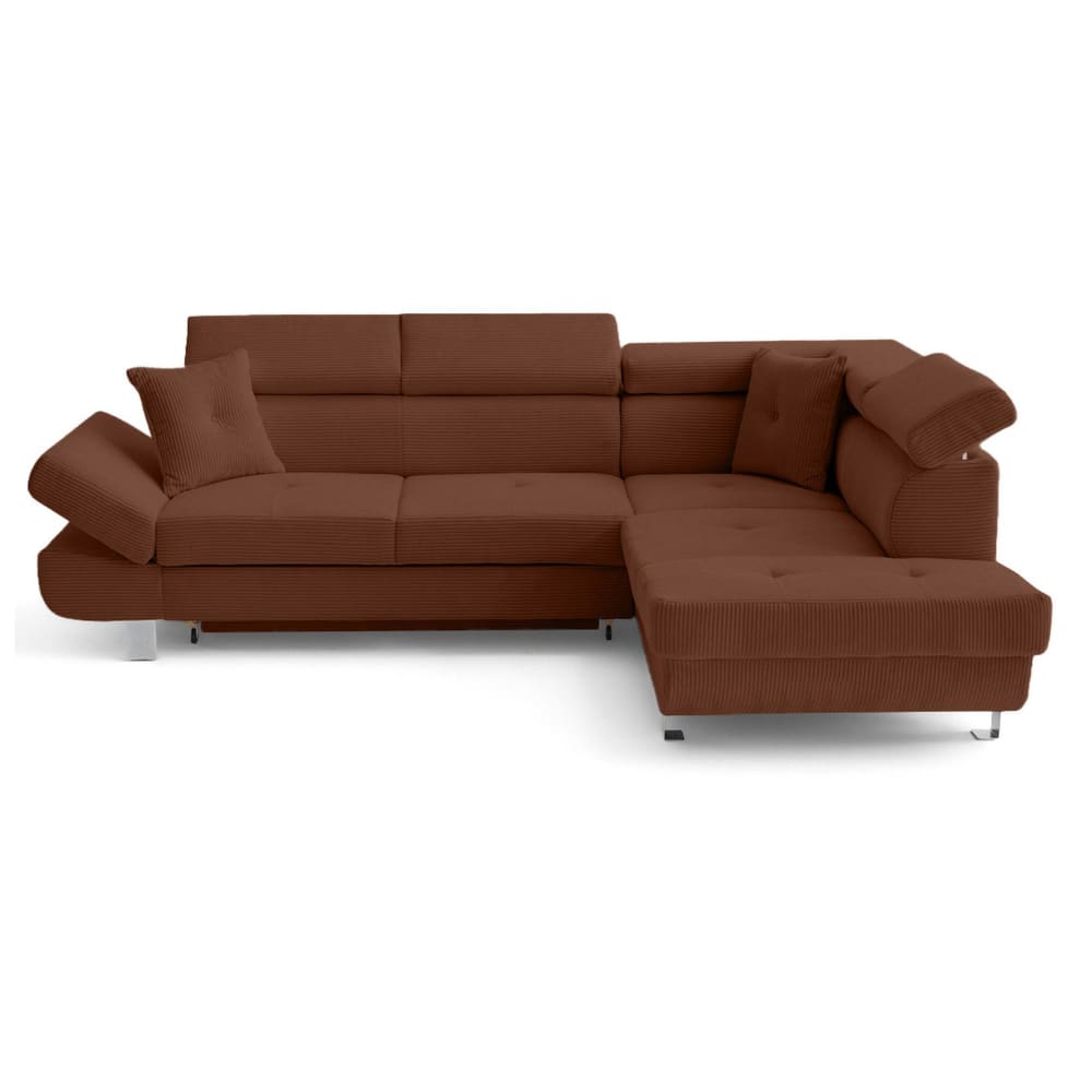 Canapé d'angle droit convertible 5 places en velours côtelé terracotta