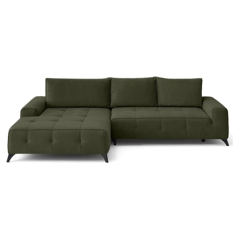 Canapé d'angle gauche convertible 4 places en tissu texturé vert