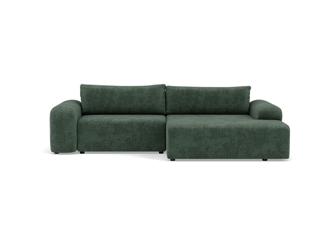 Canapé d'angle droit convertible 4 places en velours texturé vert