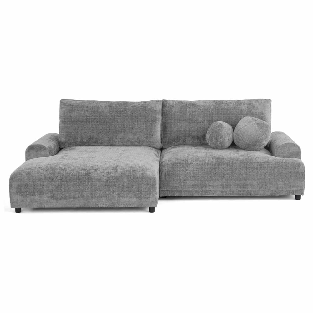 Canapé d'angle gauche convertible 4 places en velours texturé gris