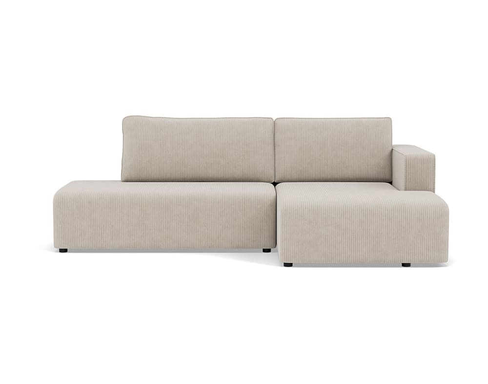 Canapé d'angle droit convertible 4 places en velours côtelé beige