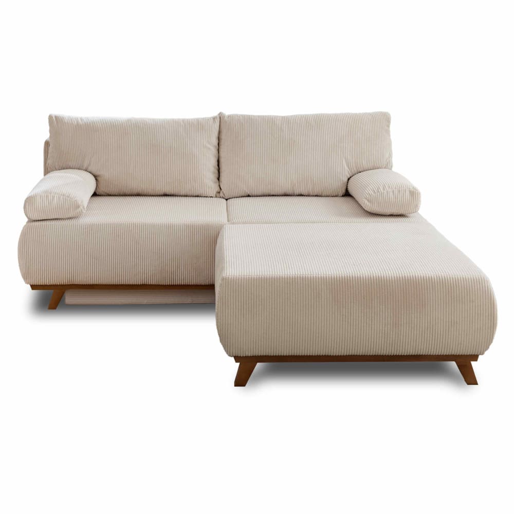 Canapé droit convertible 4 places en velours côtelé beige