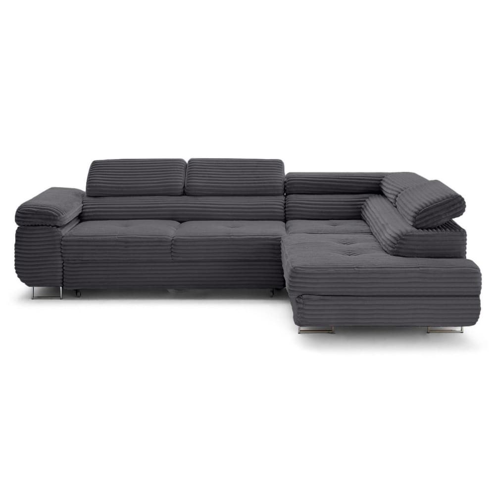 Canapé d'angle droit convertible 5 places en velours grosses côtes