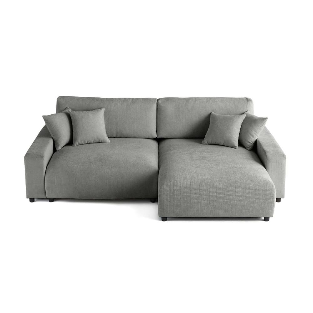 Canapé d'angle réversible convertible 4 places en velours texturé gris