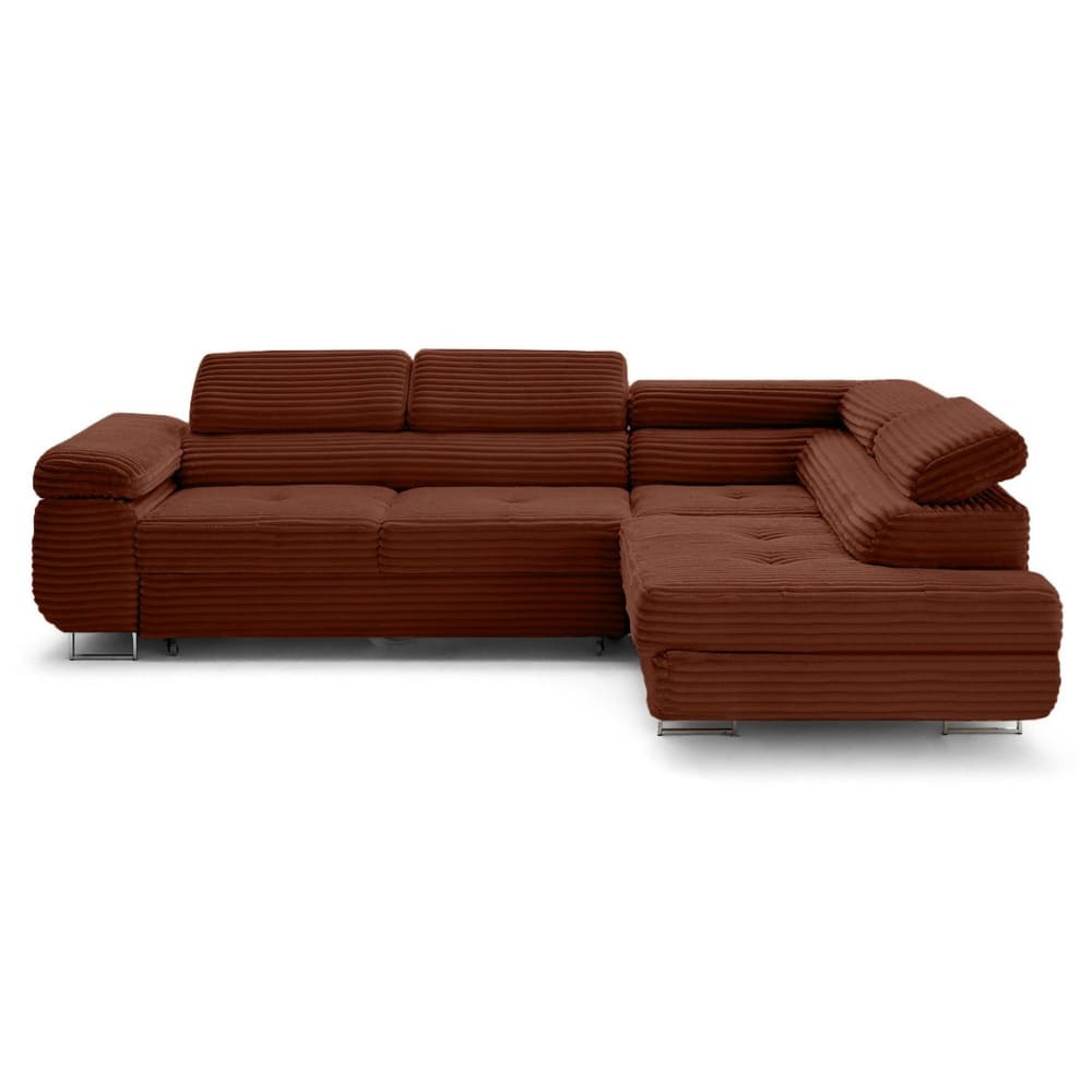 Canapé d'angle droit convertible 5 places en velours grosses côtes