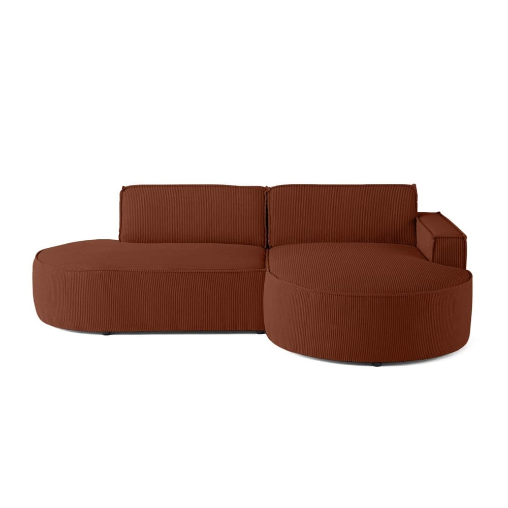 Canapé d'angle droit 4 places en velours côtelé terracotta