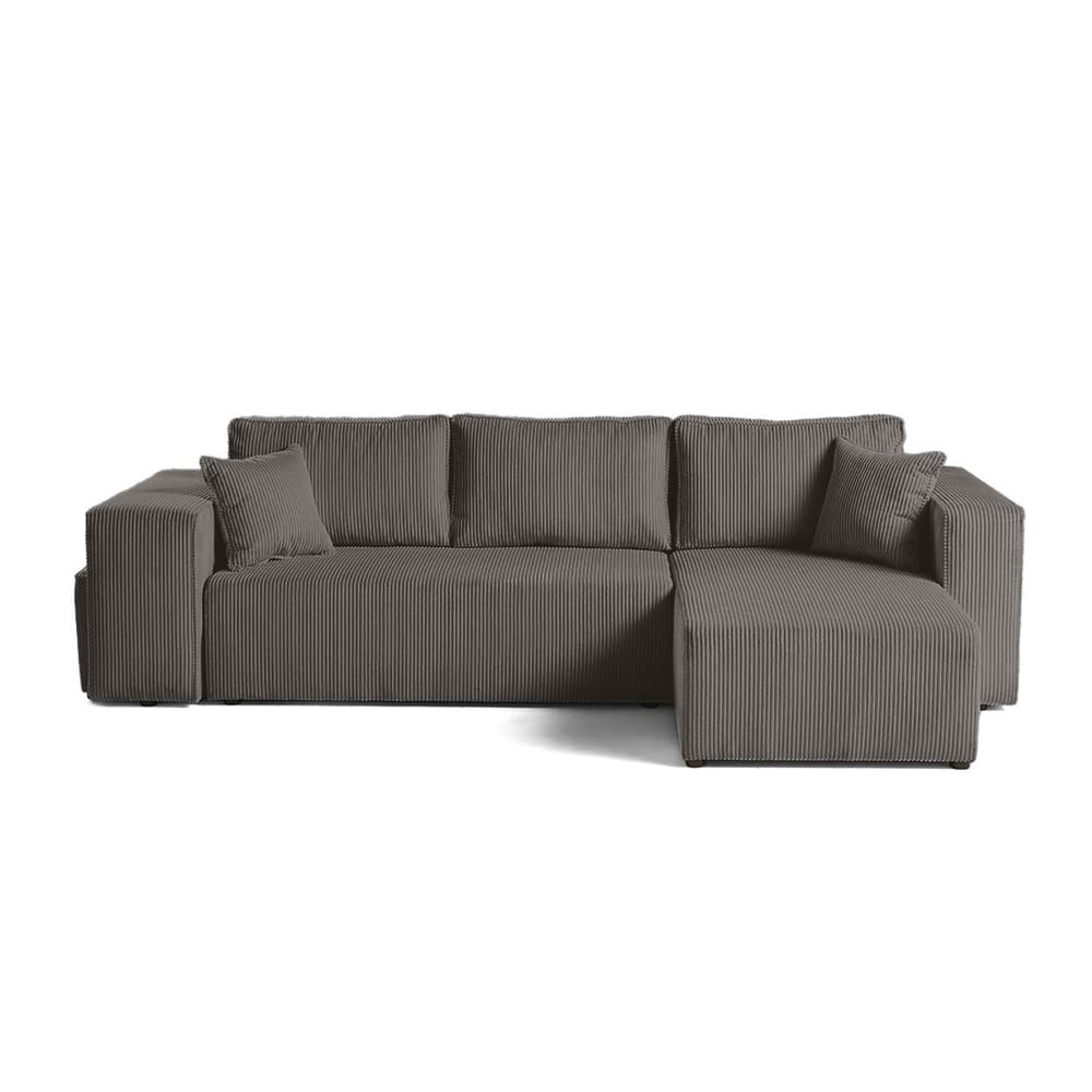 Canapé d'angle réversible convertible 4 places en velours côtelé gris