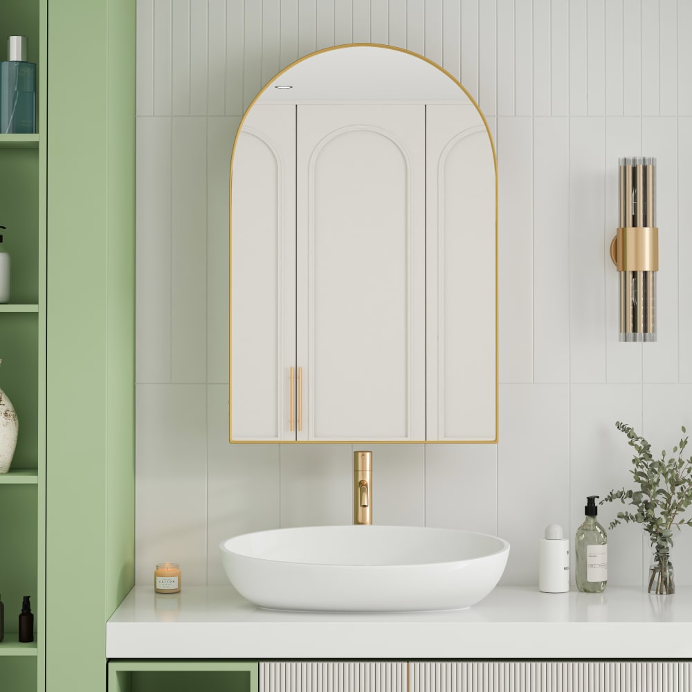 Armoire de toilette murale style chic doré avec miroir arche