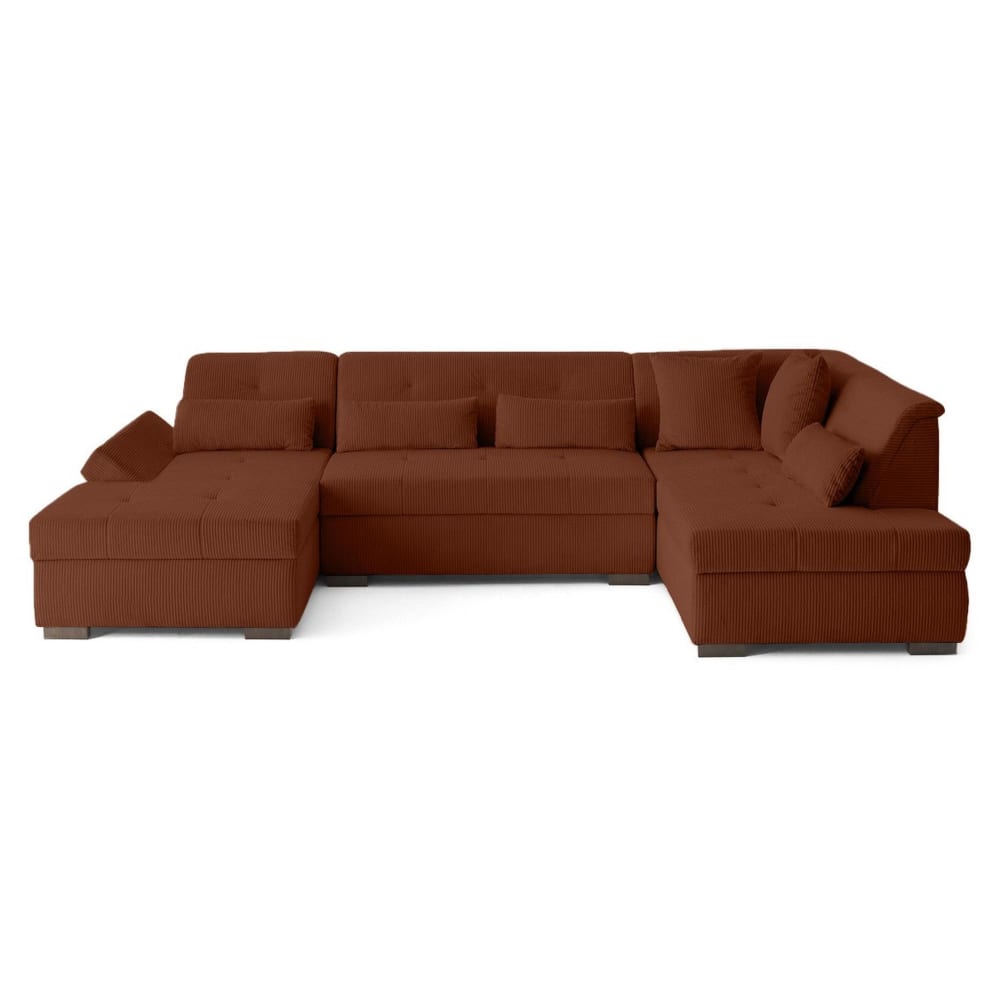 Canapé panoramique 7 places Angle droit en Velours côtelé Terracotta