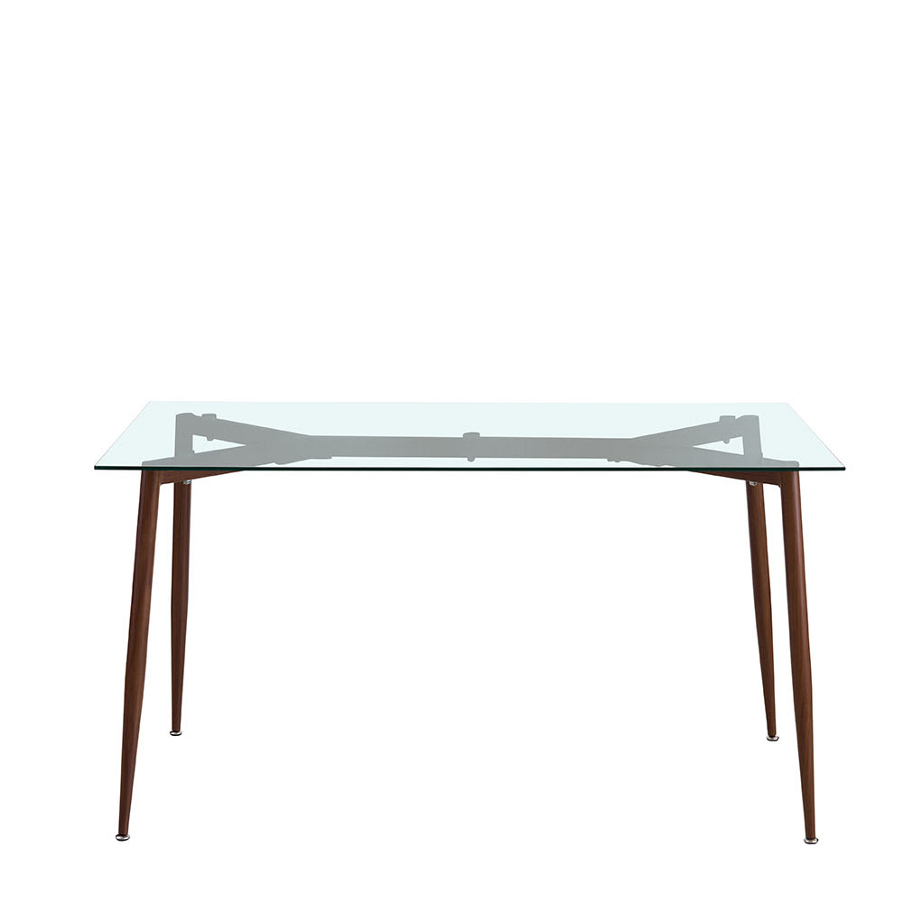 Rechteckiger Tisch 140x80cm Glasplatte Holzbeine - Maisons Du