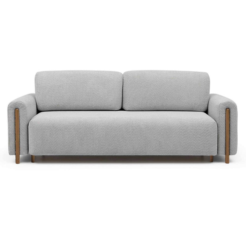 Canapé droit convertible 3 places en tissu bouclette gris